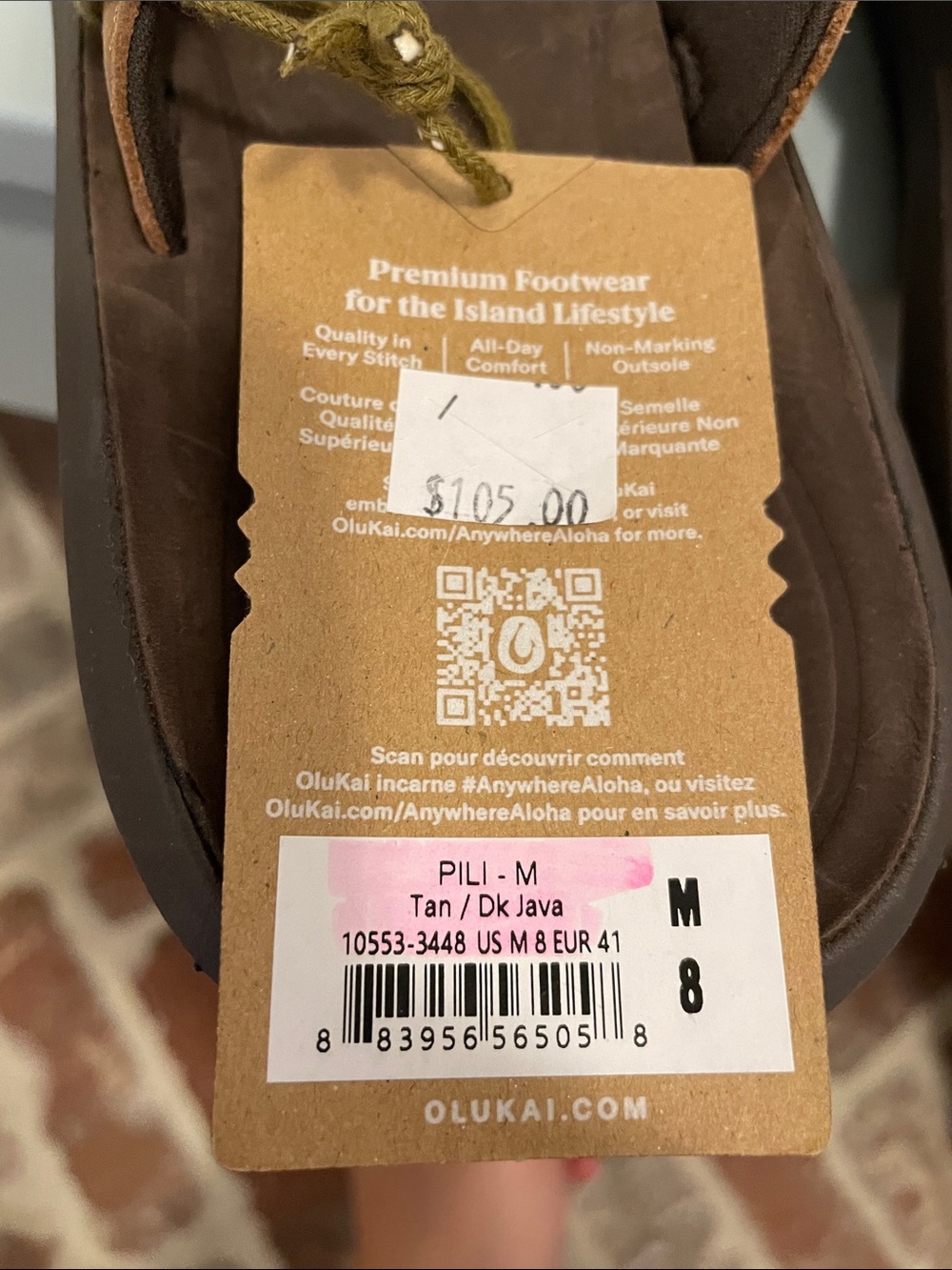 Olukai Men’s Waterproof Pili Flip Flop Sandal Sz 8 Tan Dark Java flipflop floats - Picture 6 of 6